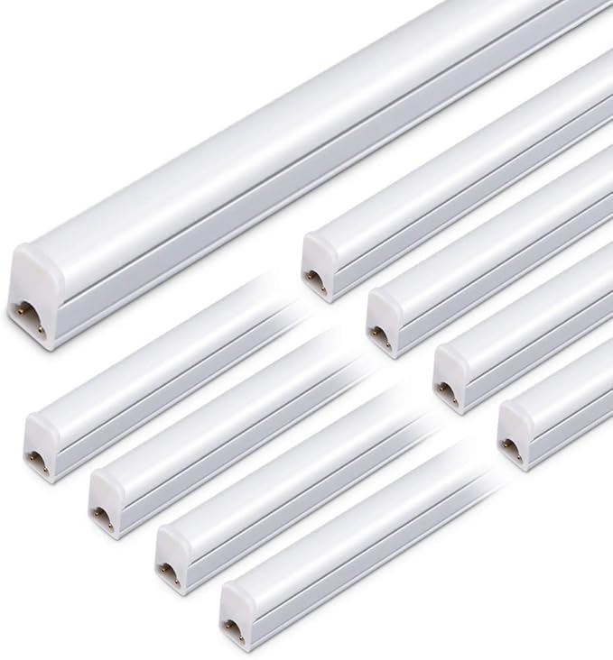 Kihung (8 Pack LED T5 3FT Tube Light Fixture, 15W, 1800lm, 6500K, 3 Foot Linkable LED Shop Light Tube, Ceiling, Workshop, Corded Electric with Built-in ON/Off Switch