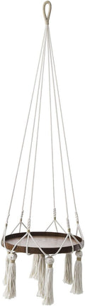 Flexzion Plant Hanger Boho Hanging Plant Shelf Macrame Plant Holder with Wood Flower Pot Shelf, C & S Ceiling Hooks Hand Woven Basket Bohemian Indoor Outdoor Home Decor for Living Room Bedroom, White