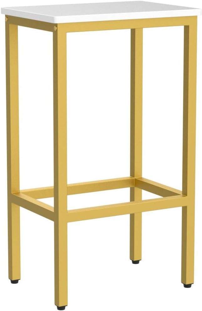 MAHANCRIS Bar Stools, Set of 2 Bar Chairs, Kitchen Breakfast Bar Stools with Footrest, 25.8-Inch Height, Rectangular Industrial Stools, for Dining Room, Easy Assembly, White and Gold BAJW0101