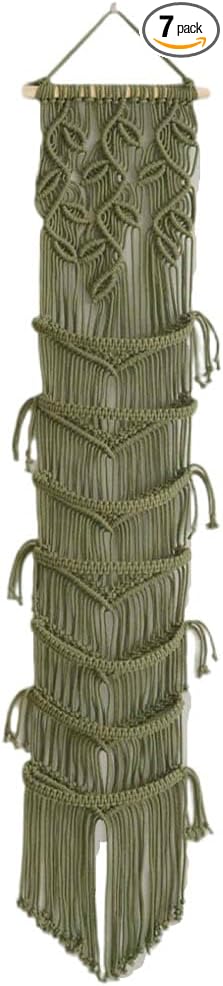 Macrame Cap Holder, Boho Hats Organizer for Baseball Caps, Hand Woven Hats Display Organizer Over Door, Hat Rack for Wall Home Hanging Decoration (Green 39in)