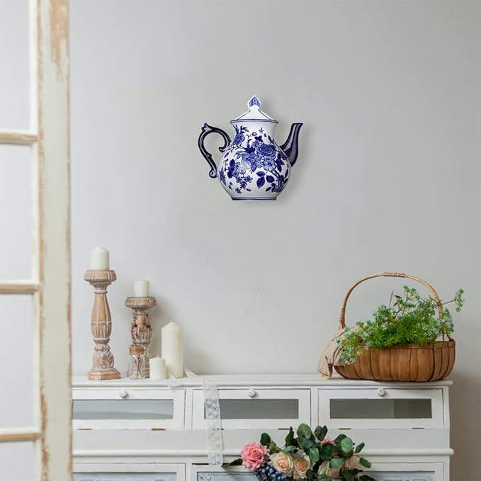 Blue & White Porcelain Wall Vase,Water Bottle Shape Hydroponic Vase Wall Planter for Indoor, Outdoor (C)