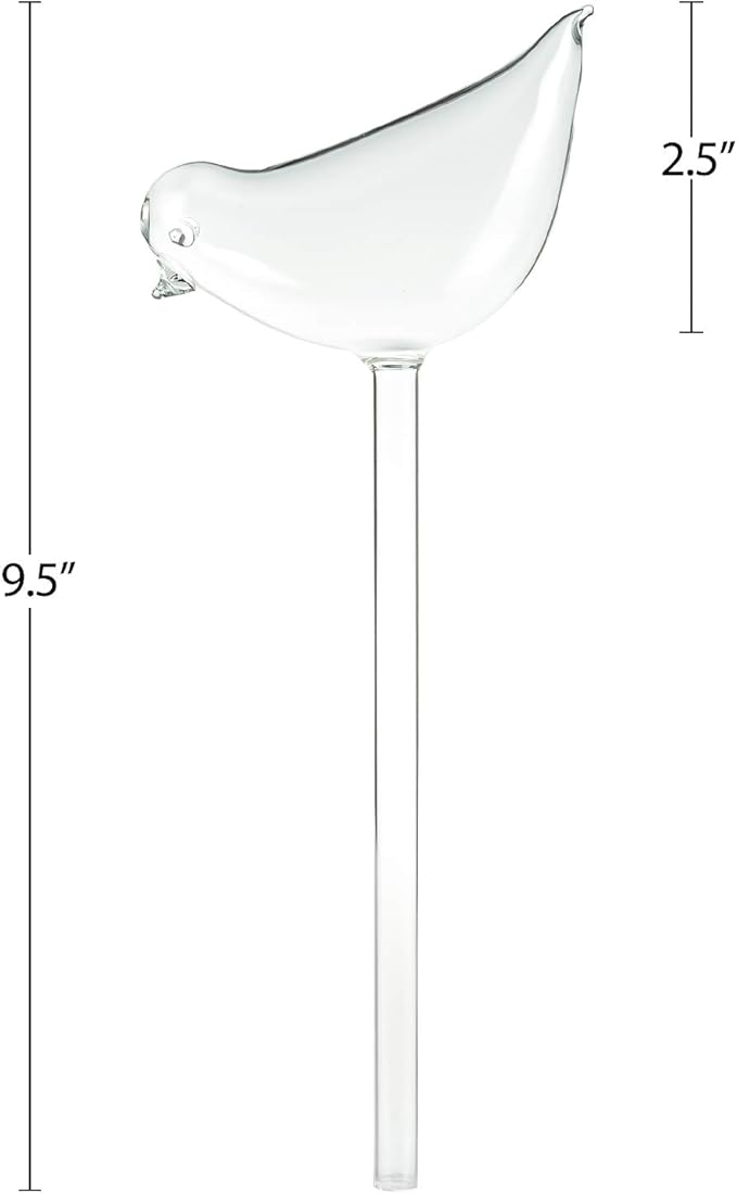 Kingbuy Self Watering Globes Plant Waterer Device Bird Shape Hand Blown Clear Glass Bulb for Indoor or Outdoor Plants, 4 Pack