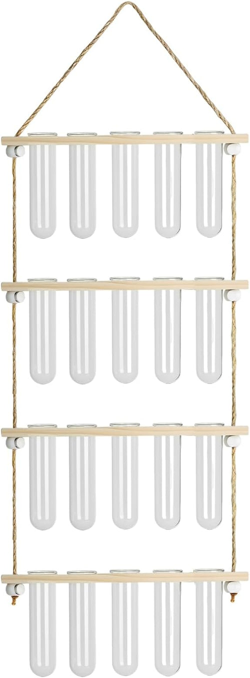 20Tubes Hanging Plant Propagation Station, 4-Tier Wall Mounted Wooden Plant Stand with 3cm Large Shatterproof Plastic Tubes for Pothos Plant Cuttings, Indoor Window Decor & Gifts for Plant Lovers