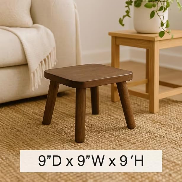 STORE INDYA Wooden Step Stool for Adults Non Slip Small Wooden Square Portable Foot Stool with Detachable Legs, Eco Friendly Mango Wood