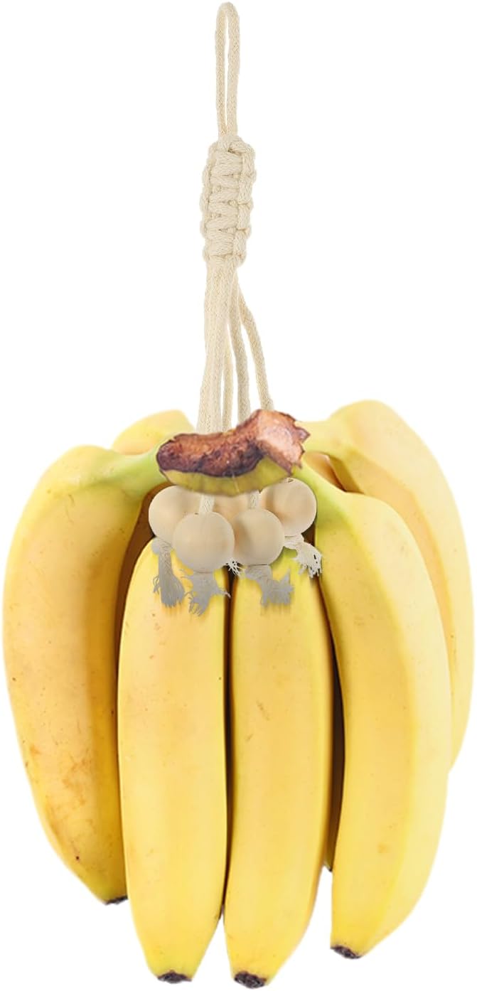 Cabilock Banana Hanger Cotton Rope with Wooden Beads Hanging Fruit Storage Organizer for Kitchen Cabinet or Countertop