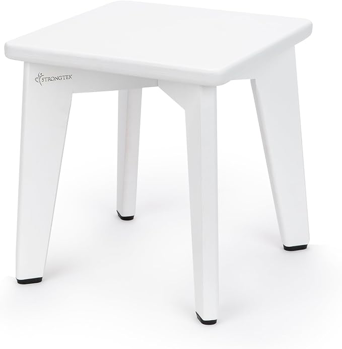 StrongTek Bamboo Step Stool for Kids and Adults, Sturdy and Versatile Short Foot Stool for Bathroom, Kitchen, Bedroom, Compact 10-inch Small Wood Stool, Plant Stand (White)