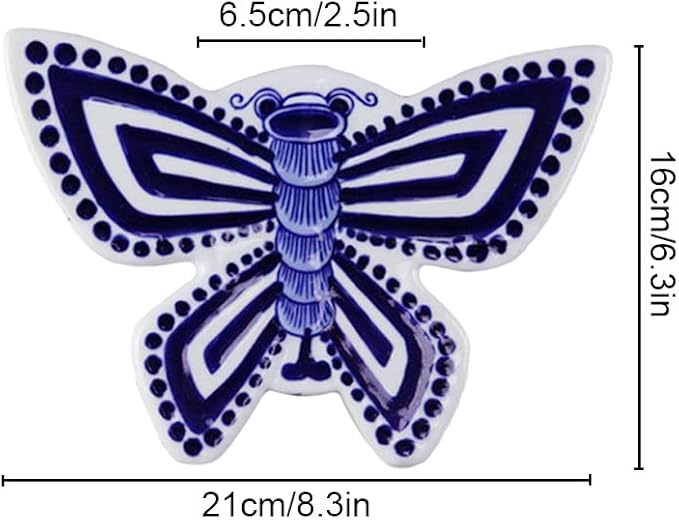 Blue & White Porcelain Wall Vase,Butterfly Shape Hydroponic Vase Wall Planter for Indoor, Outdoor (B)