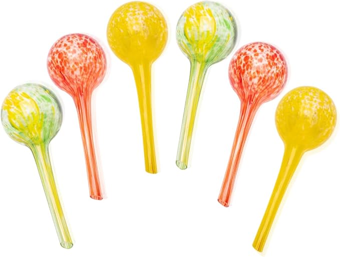 Lexi Home Aqua Globes for Indoor Plants & Outdoor Plants, Watering Can for Plant, Self Watering Planters, Water Globe, Hand Blown Glass, 6 Pack Small, Yellow/Green/Red
