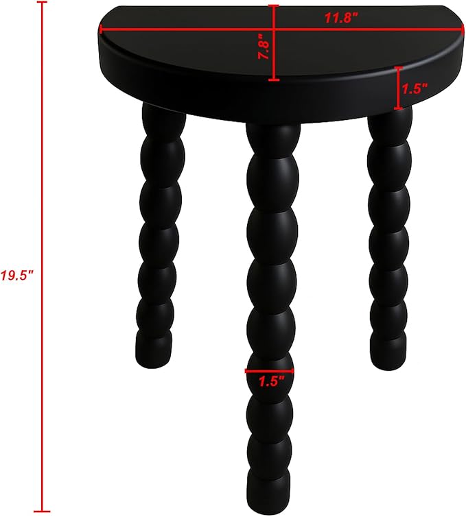 LitaEther Wooden Bobbin Side Table - Plant Stand - Half Round Table - Wooden Accent Stool- Minimalist Decorative Table for Bedroom, Hallway, Living Room (2, Black)