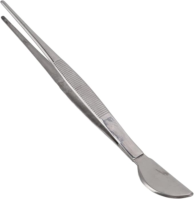 TOPINCN Bonsai Tweezers, Stainless Steel Long Plant Tweezers with Moon Spatula Head, Home Garden Potted Loosening Soil Plan Grass (Straight)