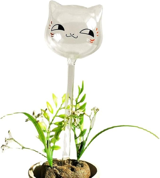 3PCS Cute Cat Transparent Mini Plant Watering Globes Self Watering Planter Insert Glass Spikes, Hand Blown Clear Automatic Water Bulbs for Outdoor Indoor Plants (Colorful)