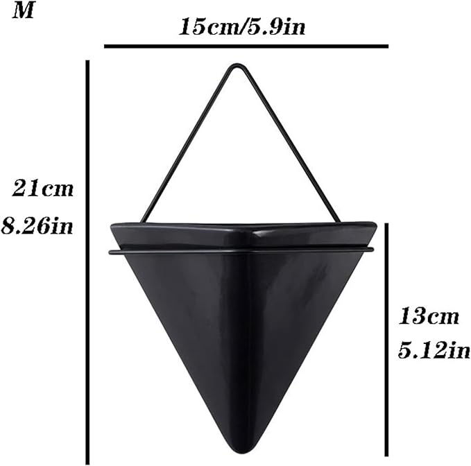 Black,M,Wall Planters for Indoor Plants, Geometric Hanging Flower Vase Vessel with Metal Hanger, Creative Wall-Mounted Ceramic Planter