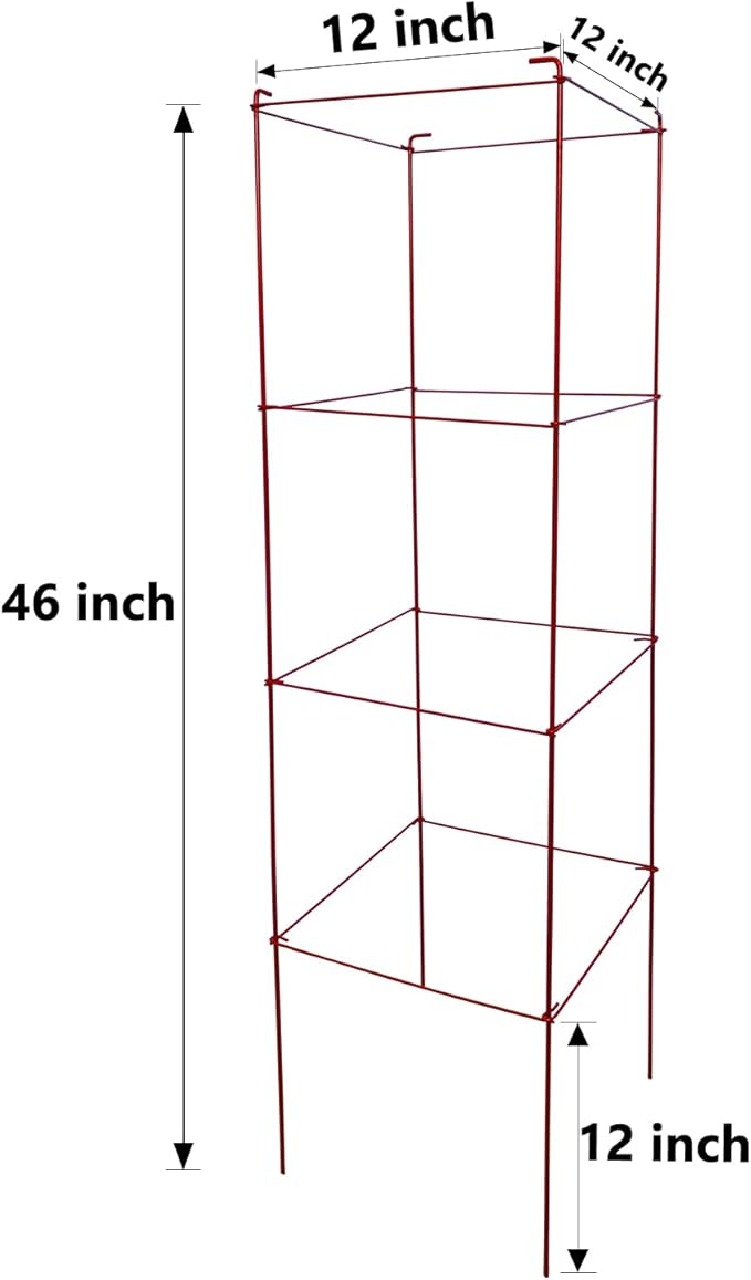 Thealyn Tomato Cages 6 Packs 46 Inch (H) Plant Stand with 164 Feet Twist Ties, Heavy Duty Garden Plants Support for Tomatoes, Cucumber, and Other Climbing Plants (Red)