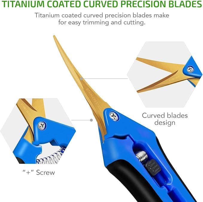 iPower 6.5 Inch Garden Hand Pruner Shears with Straight Stainless Steel Scissors, for Hydroponic Trimming Herb/Flowers/Vegetables/Plants, Blue, 1-Pack