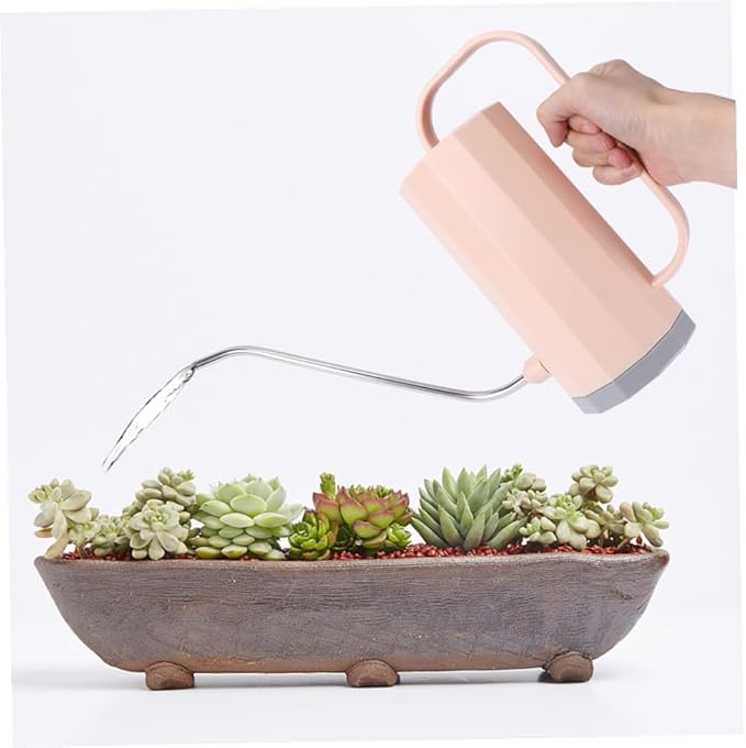 NUOBESTY 2pcs Small Long Spout Watering Can for Indoor Plants, Plastic Houseplant Watering Pot with Handle, Mint Green and Soft Pink, Suitable for Balcony and Indoor Gardening