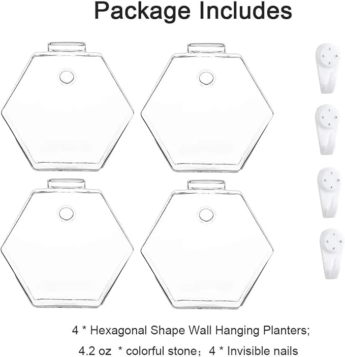 4 Pack Hanging Wall Mounted Glass Fish Bowl, Hexagonal Clear Betta Tank Fish Bubble Flower Pot Vase, Wall Hanging Terrarium Plant Propagation Stations for Hydroponics Plants Home Decor