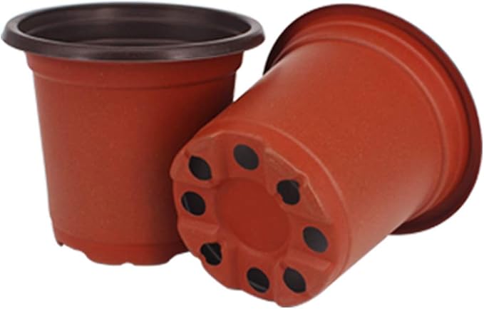 200 Pcs 4 Inch Plastic Seedlings Plants Nursery Pots with 200 Pcs Waterproof Plastic Plant Tags and 2 Set Transplanting Digging Mini Tools for Outdoor use(Red Brown)