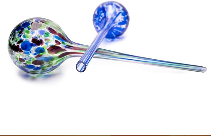 Lexi Home Aqua Globes for Indoor & Outdoor Plants, Self Watering Planters, Hand Blown Glass Watering Can, 2 Pack - Blue