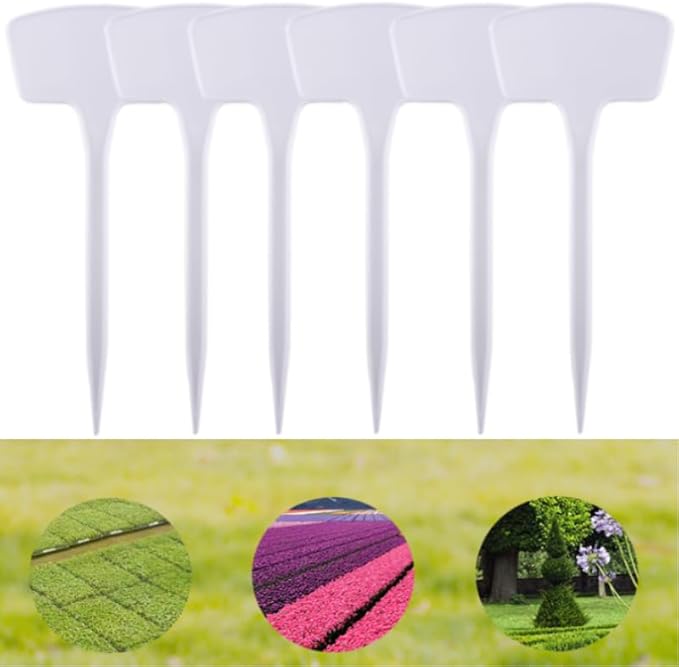 100pcs Plastic Plant Labels, BetterJonny 7.9''/20cm Large T-Style Plastic Plant Labels Waterproof | Durable Garden Markers for Outdoor Seedlings & Nursery