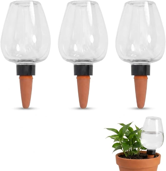 3 pcs Self Watering Globes for Indoor Plants - Top-Fill 11.8oz Clear Plant Watering Devices for Vacation, Plastic Watering Bulbs with Terracotta Spikes