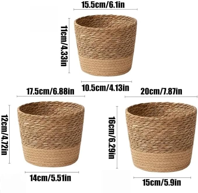 Handwoven Seagrass Planter Baskets - 3 Sizes Small Medium Large (Medium) Straw Plant Pot Covers for Indoor Plants Home Storage Rustic Boho Decor Organize Towels Toys Toiletries