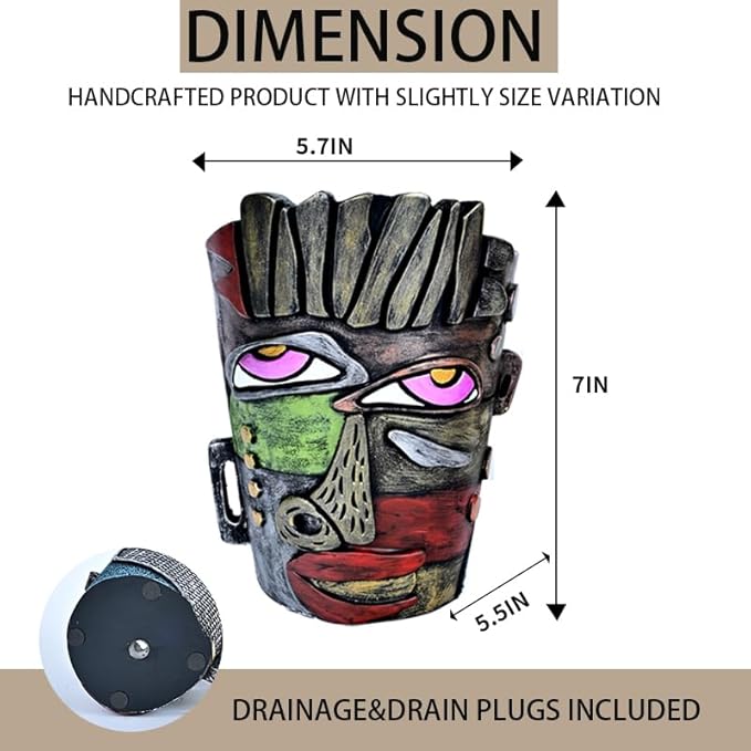 Midogaigai Abstract Face Planters Pots Head,Unique Head Planter for Indoor Plants,Funny Face Flower Pot,Colorful Plant Pots for Outdoor Garden Decor and Home Art Decoration(Retro)