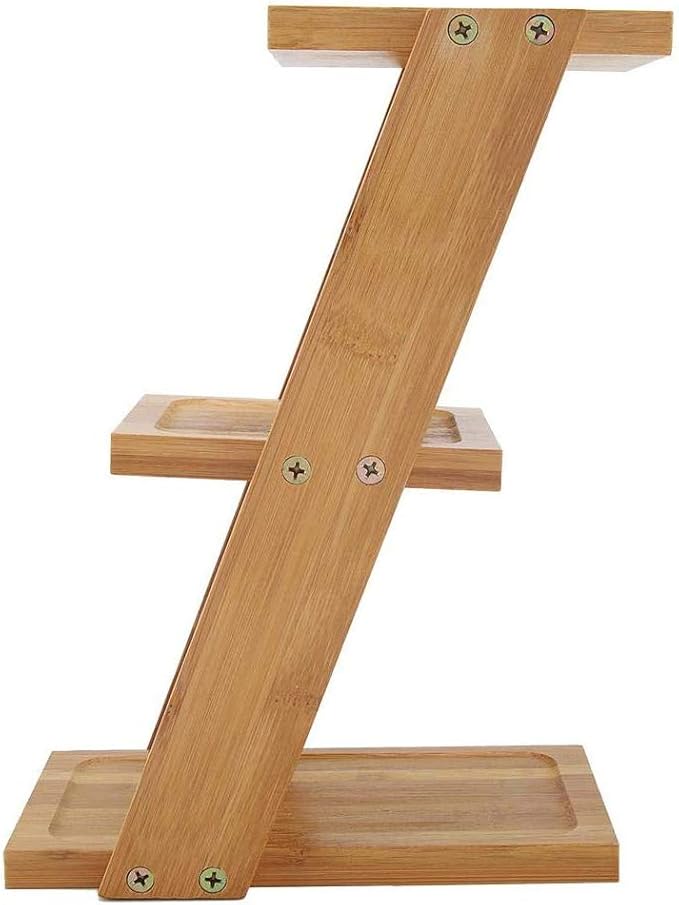 EBTOOLS Small Plant Stand, 3 Tiers Bamboo Desktop Plant Stand , 9.8x7.1x3.6 inch Indoor Outdoor Corner Small Multi Tiered Mini Plant Shelves for Multiple Plants