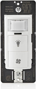 Leviton Dual Combination Humidity Sensor with Separate Light Switch, Automate Bathroom Exhaust Fan, Air Circulation, Moisture Control, Single Pole/Single Pole, ¼ HP, DHD05-1LW, White