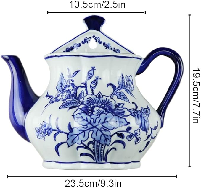 Blue & White Porcelain Wall Vase,Water Bottle Shape Hydroponic Vase Wall Planter for Indoor, Outdoor (D)