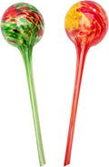 Lexi Home Aqua Globes for Indoor & Outdoor Plants, Self Watering Planters, Hand Blown Glass Watering Can, 2 Pack - Green, Red