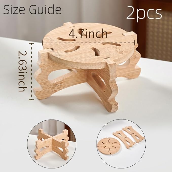 2 PCS Small Plant Stands Indoor, Round Bamboo & Wood Plant Holder Outdoor Flower Pot Stand, Wooden Display Flower Support Pedestal Board Accessories Plant Tables, Suitable for up to 4 inches