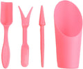 Garden Tool Set with Transplanter Scoop Bucket Shovel and Hole Punch for Succulent and Greenhouse Planting Four Piece Plastic Kit for Transplanting and Potting Tasks(Pink)