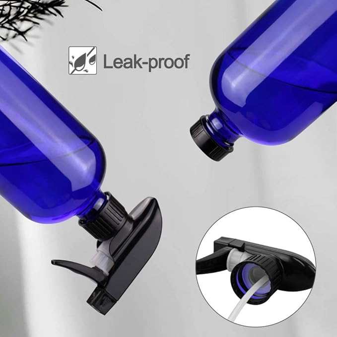 Worldgsb Glass Spray Bottles, 16oz Blue Glass Spray Bottles with Labels & Adjustable Nozzle, Reusable Containers for Cleaning, BBQ, Food, Plants, Alcohol, Essential Oils(3 Pack)