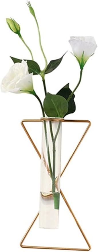 Nordic Wall Vase,Gold Geometric Vase Hanging Hydroponic Planter,Wall-Mounted Metal Glass Tube Bud Vase Decorative for Centerpieces Wedding Home Decor(Gold 3)
