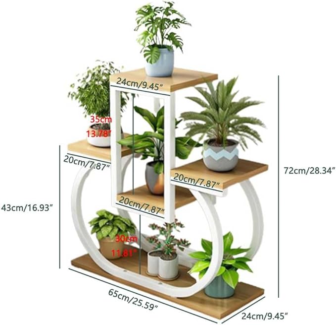 4 Tier Plant Stand Indoor, Multi Layered Iron Flower Pot Racks for Plants Multiple, Large Metal Tall Curved Oval Plant Shelf, Multiple Organizer for Garden Patio Lawn Balcony Office