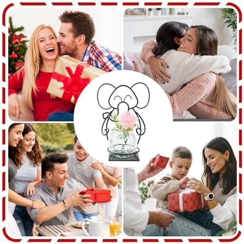 Desktop Glass Planter Hydroponics Vase, Planter Round Vase with Holder for Home Decoration, Modern Creative rabbit Plant Terrarium Stand, Scindapsus Container