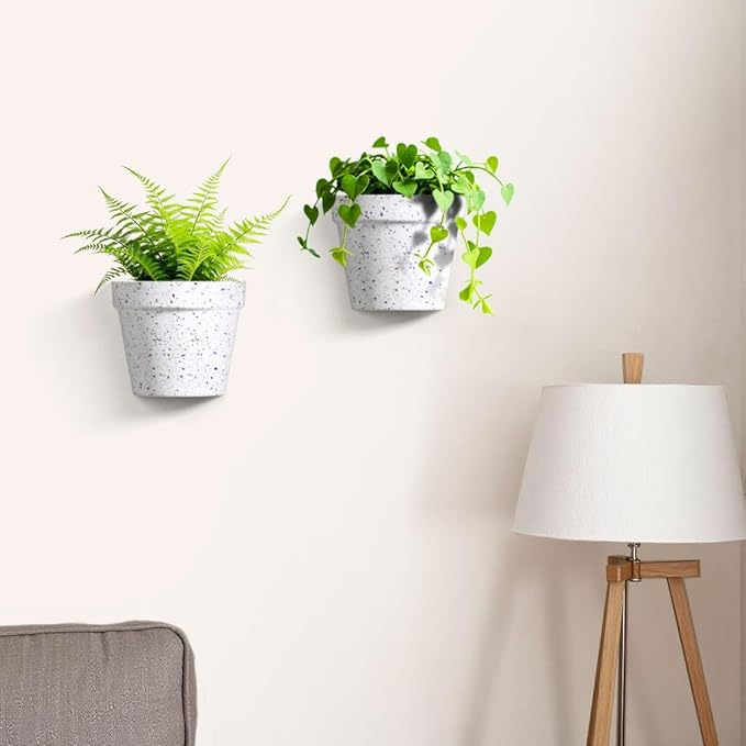 Asnext 2 Pack Plastic Wall Planter for Indoor Plants, 7.5 Inch Hanging Wall Planter Pots, Wall Mounted Succulent Planters (Speckled White)