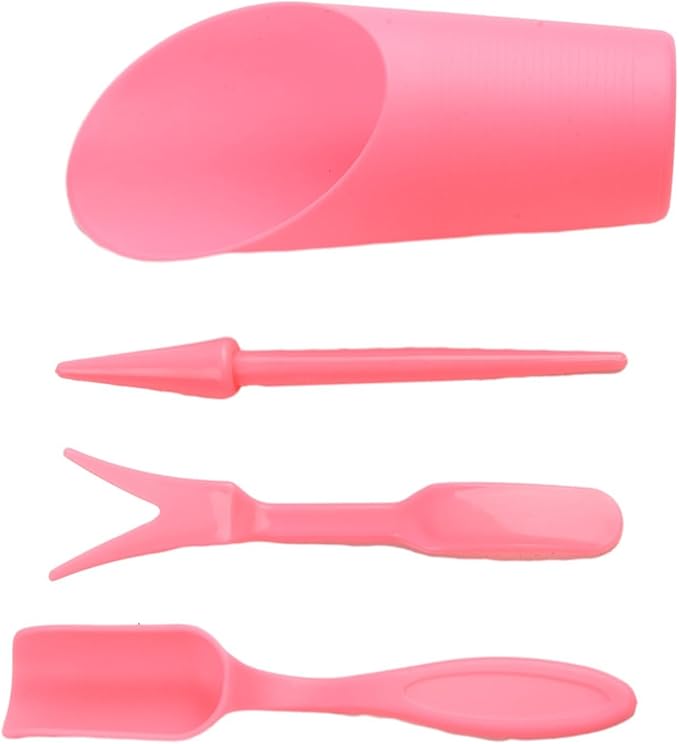 Garden Tool Set with Transplanter Scoop Bucket Shovel and Hole Punch for Succulent and Greenhouse Planting Four Piece Plastic Kit for Transplanting and Potting Tasks(Pink)