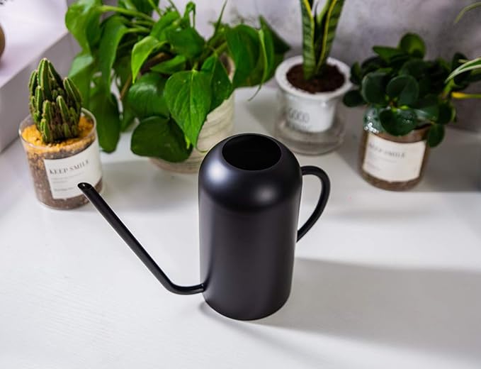 Long Spout Watering Can Metal 40oz/1.3L,Stainless Steel Watering Pot for Outdoor and Indoor House Plants, Matte Black