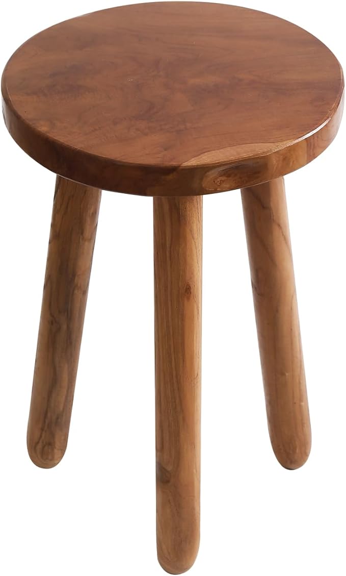 11.8" Round 18" Tall Wood Plant Stand | Teak Wood Accent Stool | Accent Table |Side Table