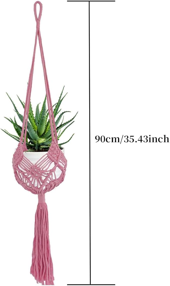2 Pack 90CM (35inch) Extra Long Macrame Plant Hangers, up to 8 inch Pot Hanging Planter with Patterns, Premium Cotton Rope Crochet Boho Hanging Planter Basket for Indoor & Outdoor Plants (Pink)