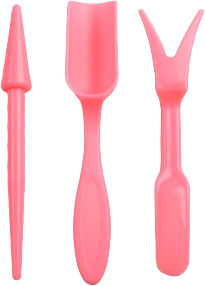Garden Tool Set with Transplanter Scoop Bucket Shovel and Hole Punch for Succulent and Greenhouse Planting Four Piece Plastic Kit for Transplanting and Potting Tasks(Pink)