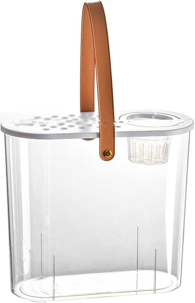 Decor Transparent Acrylic Fish Tank with Breathable Lid and Easy to Move Carrying Handle Living Room Office Desktop Decorative Fish Tank Planter Starter(White)