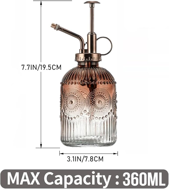 35 oz/1000 ml Metal Indoor Small Watering Can with Long Spout for House Plants Decorative, 12 oz/360 ml Glass Plant Mister Spray Bottle for Bonsai Garden Flowers (Grey)