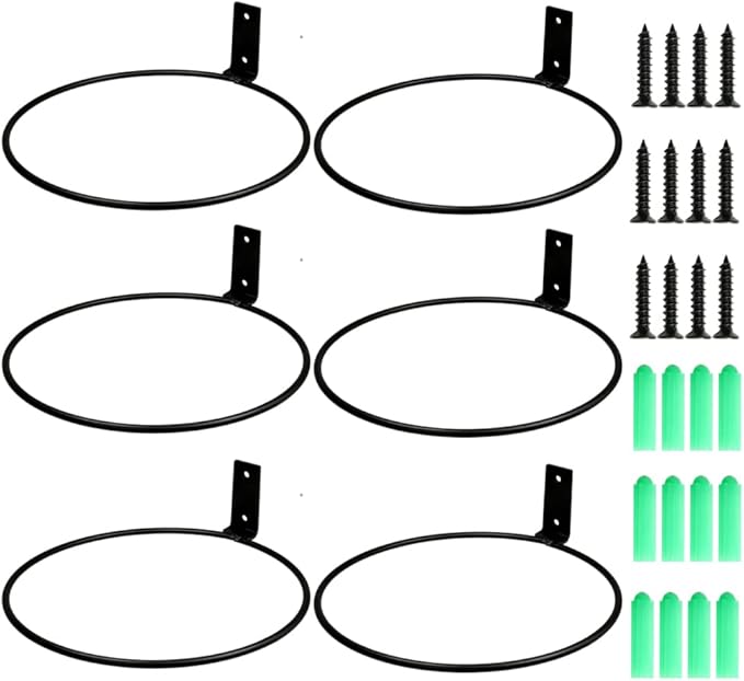 Sivya 6 Pack 8in Flower Pot Holder Ring Wall Mounted Metal Planter Hooks Hangers (6, 8")