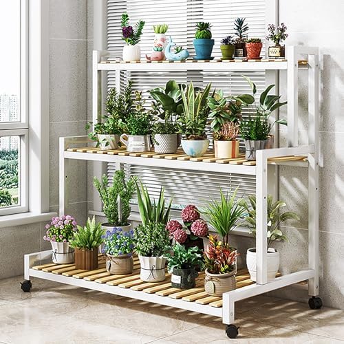 4-Tier Metal Plant Stand with Bamboo Shelves - Stylish Indoor Flower Holder & Succulent Display Rack - Decorative Wooden Ladder for Pots & Home Décor