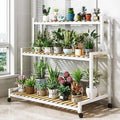 4-Tier Metal Plant Stand with Bamboo Shelves - Stylish Indoor Flower Holder & Succulent Display Rack - Decorative Wooden Ladder for Pots & Home Décor