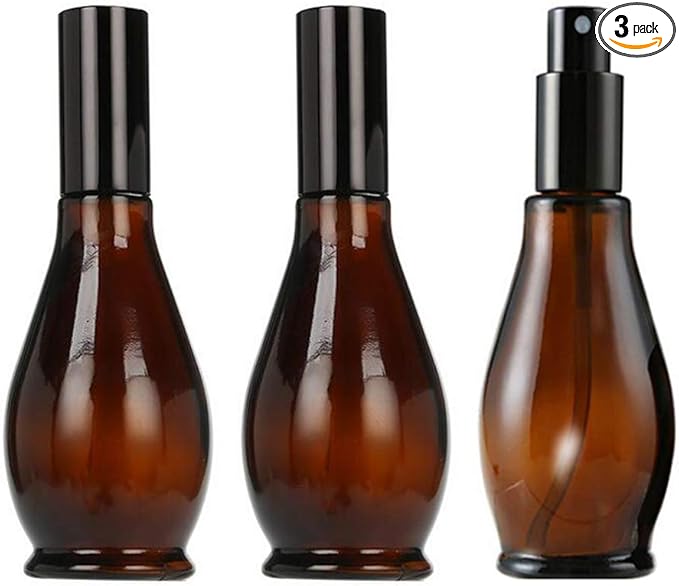 UPSTORE 3PCS Empty Refillable Amber Glass Spray Bottle Jars with Black Cap Cosmetic Vials Sample Packing Storage Containers Fine Mist Sprayer Automizer for Perfume Makeup Water (30ML/1oz)