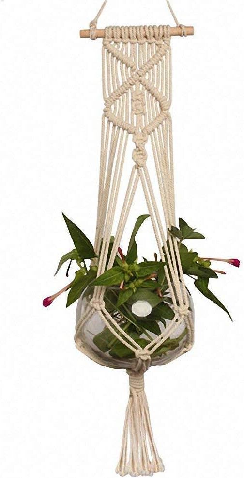 Set of 2 Macrame Plant Hanger with Wooden Dowel Wall Hanging Planter Basket for Indoor Outdoor Flower Pot Plant Holder Wall Art Vintage Home Boho Decor, Cotton Rope Weaving, 4 Legs 41 inch