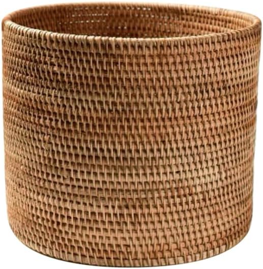 Basket Baskets Wicker Woven Storage Rattan Round Can Trash Fruit Seagrass Empty Bread Large Laundry Planter Blankets Gifts (24X24CM)